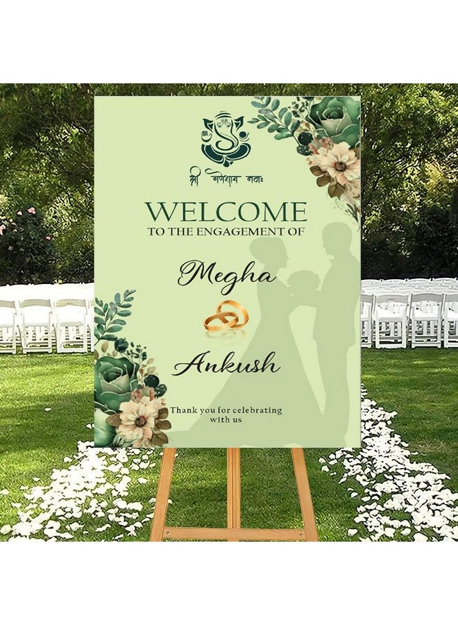 Theme My Party Custom Indian Engagement Ceremony Welcome Sign Board - Personalized Indian Pre Wedding Engagement Wedding Sign Board - Indian Ceremony Welcome Sign for Engagement Decoration - Image 1
