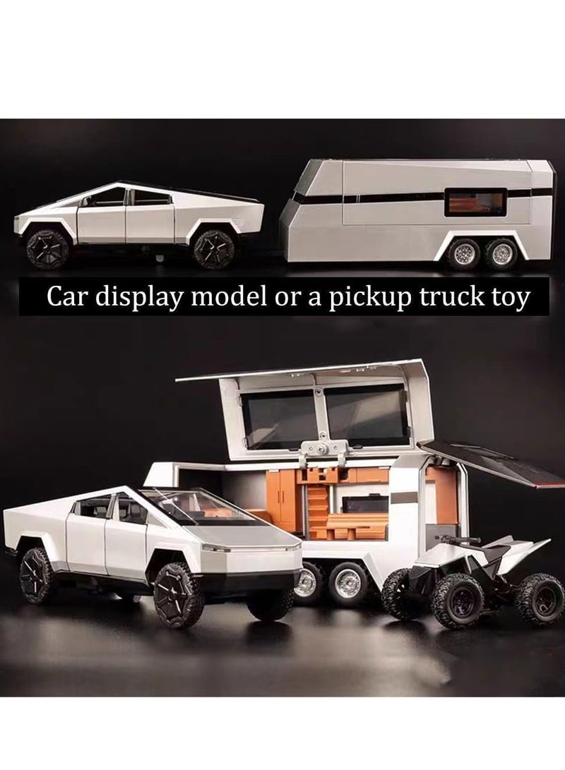 Boy Toy Tesla Pickup Truck 1:32 Cyber Truck Die-cast Metal Model Car, with Sound and Light, Pull Back, Suitable for Children and Adults and Above as Birthday Gifts (Grey) - Image 4