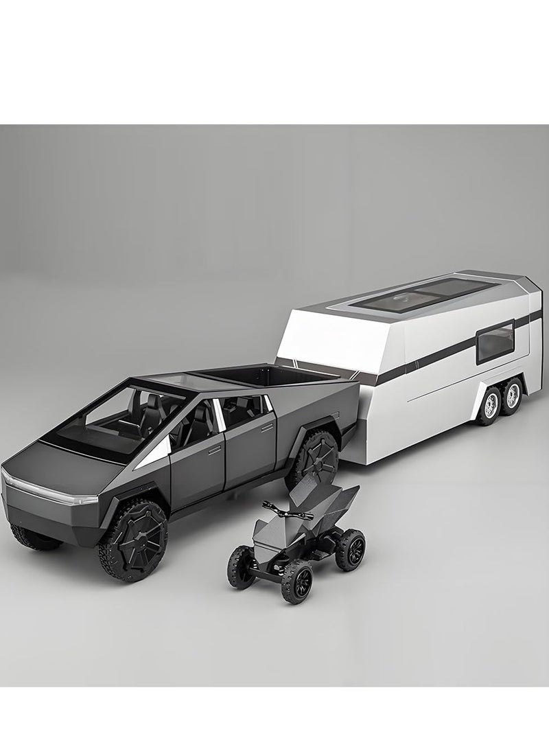 Boy Toy Tesla Pickup Truck 1:32 Cyber Truck Die-cast Metal Model Car, with Sound and Light, Pull Back, Suitable for Children and Adults and Above as Birthday Gifts (Grey) - Image 1