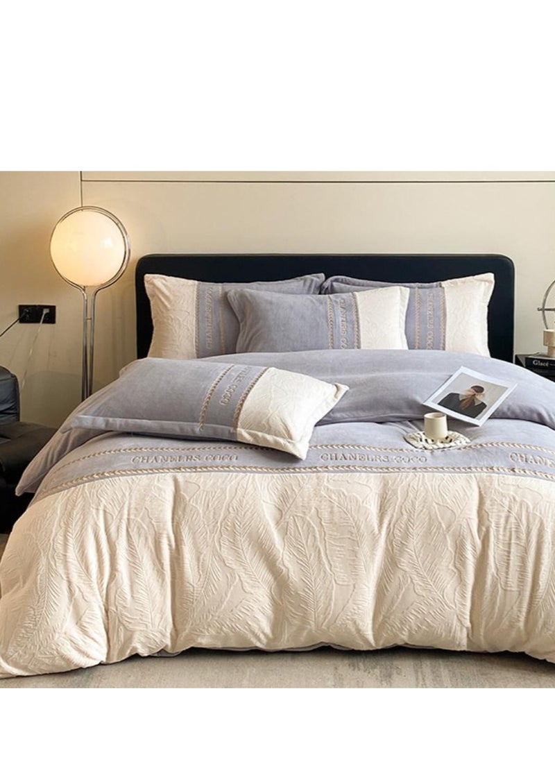 Bed Sheet Style — Carved Velvet Cloth Embroidered Wide Edge Milk Velvet Four Piece Bedding Set - Image 2