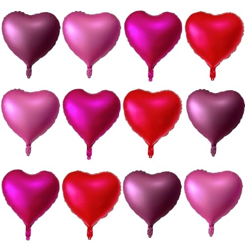 Lovoir 12 Pcs Red Heart Shape Foil Mylar Balloons 18 Inch Love Balloons for Valentines Day Birthday Party Decorations Wedding Engagement Romantic DecorMetallic Color - Image 1