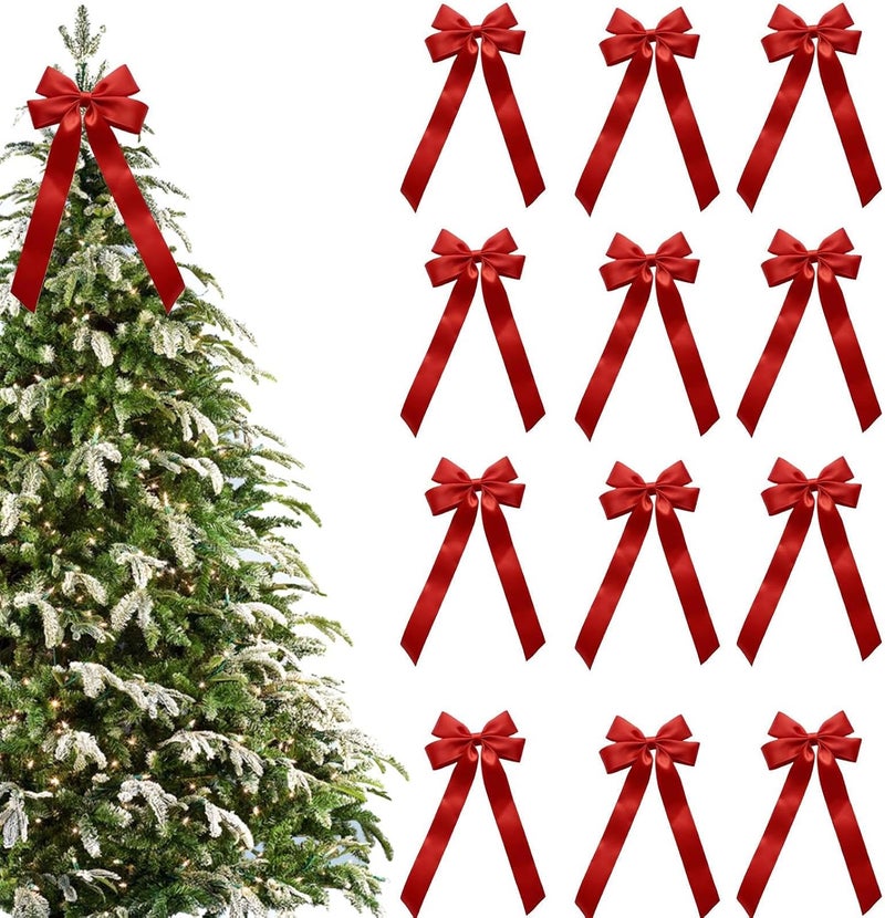 Christmas Tree Bows - 4.53x7.28 Inches Reusable Ribbon Wreath,12-Pieces Bow for Christmas Tree - for Wrapping Holiday Outside Indoor Front Door Kitchen Home Party - Image 1