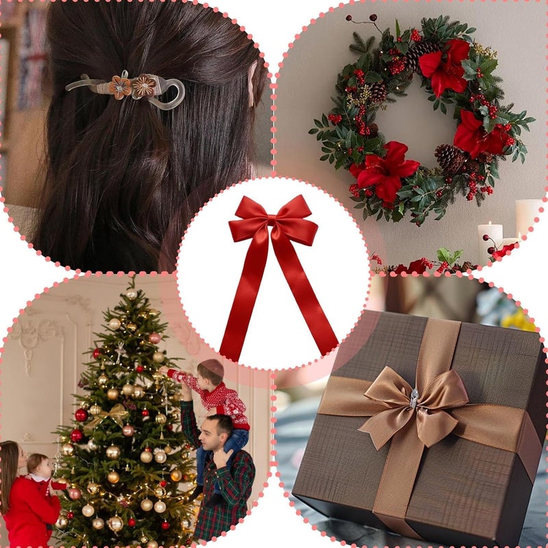 Christmas Tree Bows - 4.53x7.28 Inches Reusable Ribbon Wreath,12-Pieces Bow for Christmas Tree - for Wrapping Holiday Outside Indoor Front Door Kitchen Home Party - Image 4