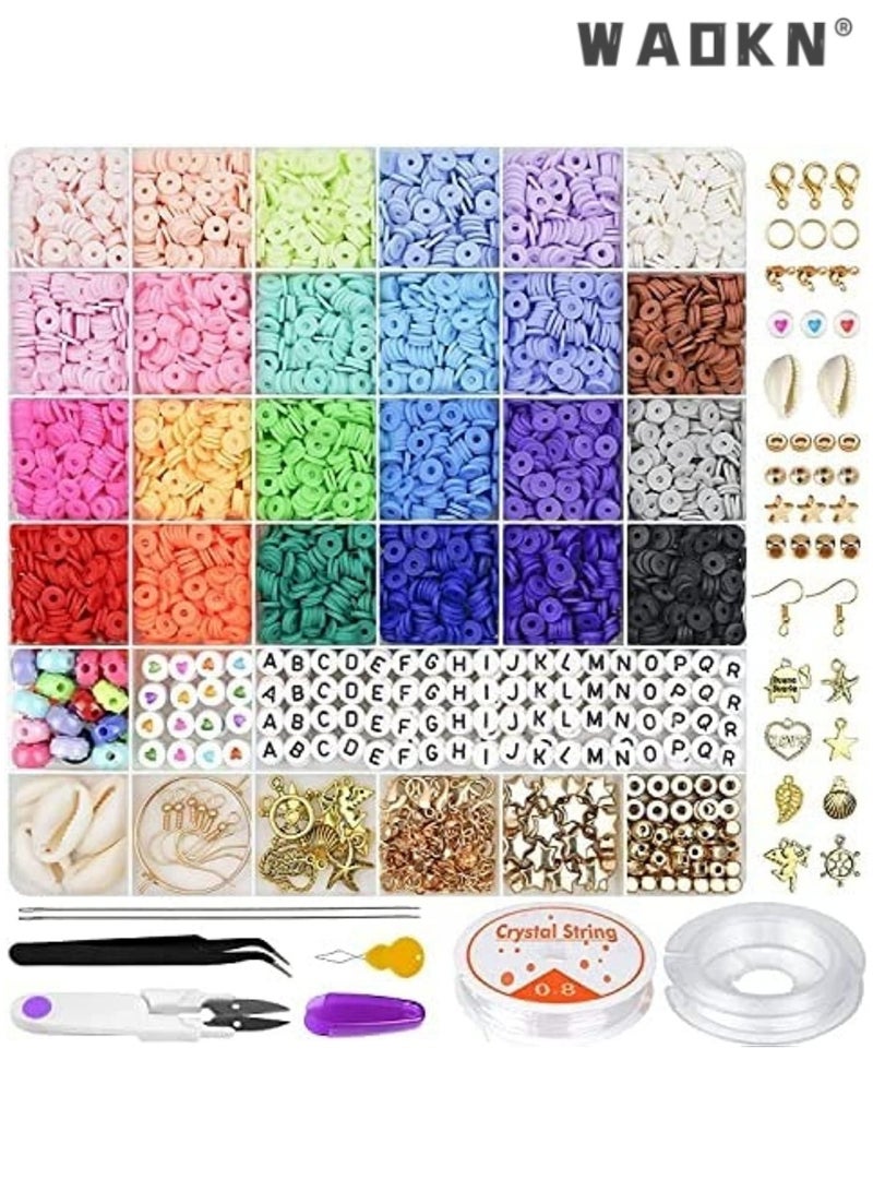WAOKN Clay Beads Kit - Create Vibrant Friendship Bracelets with 24 Colors and Charms for Teen Girls - Perfect for Jewelry Making and Craft Gifts (6000) - Image 1