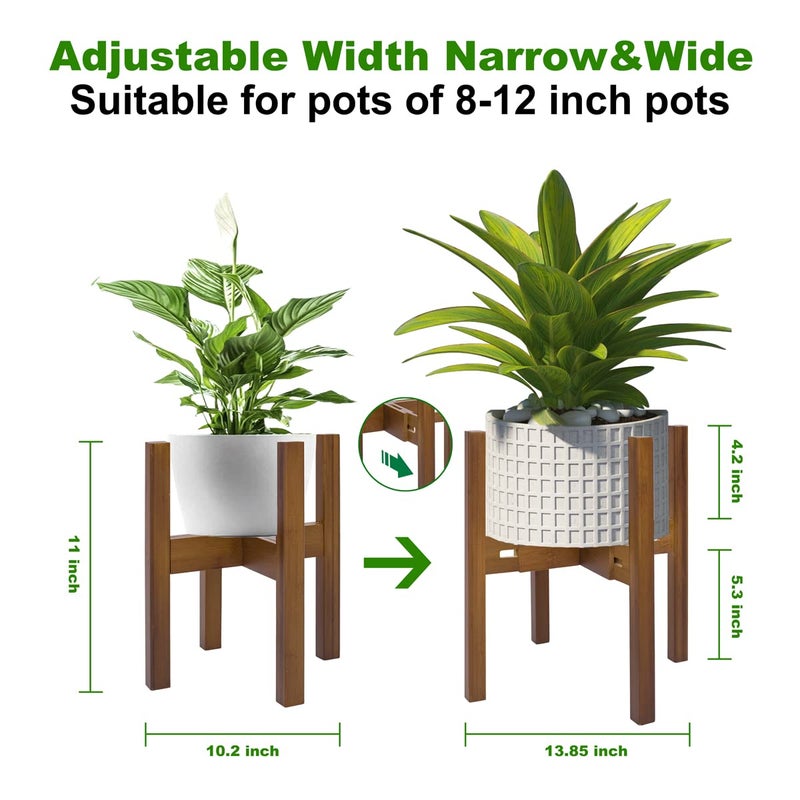 Rnined Adjustable Plant Stand Indoor,Bamboo Mid Century Modern Plants Stands, Stable Plant Holder,Fit 8 9 10 11 12 inch Pots (Pot & Plant Not Included) - Image 3
