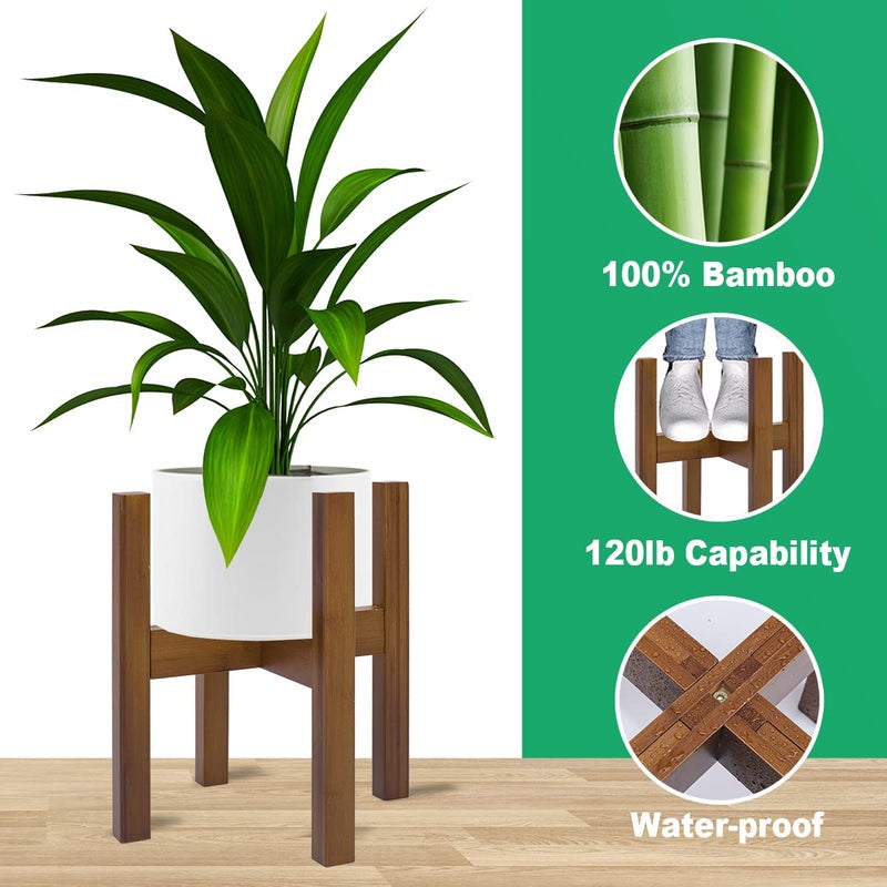 Rnined Adjustable Plant Stand Indoor,Bamboo Mid Century Modern Plants Stands, Stable Plant Holder,Fit 8 9 10 11 12 inch Pots (Pot & Plant Not Included) - Image 2