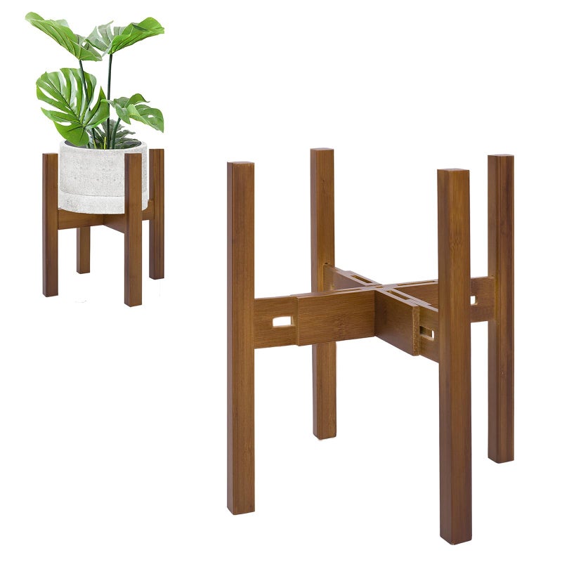 Rnined Adjustable Plant Stand Indoor,Bamboo Mid Century Modern Plants Stands, Stable Plant Holder,Fit 8 9 10 11 12 inch Pots (Pot & Plant Not Included) - Image 1