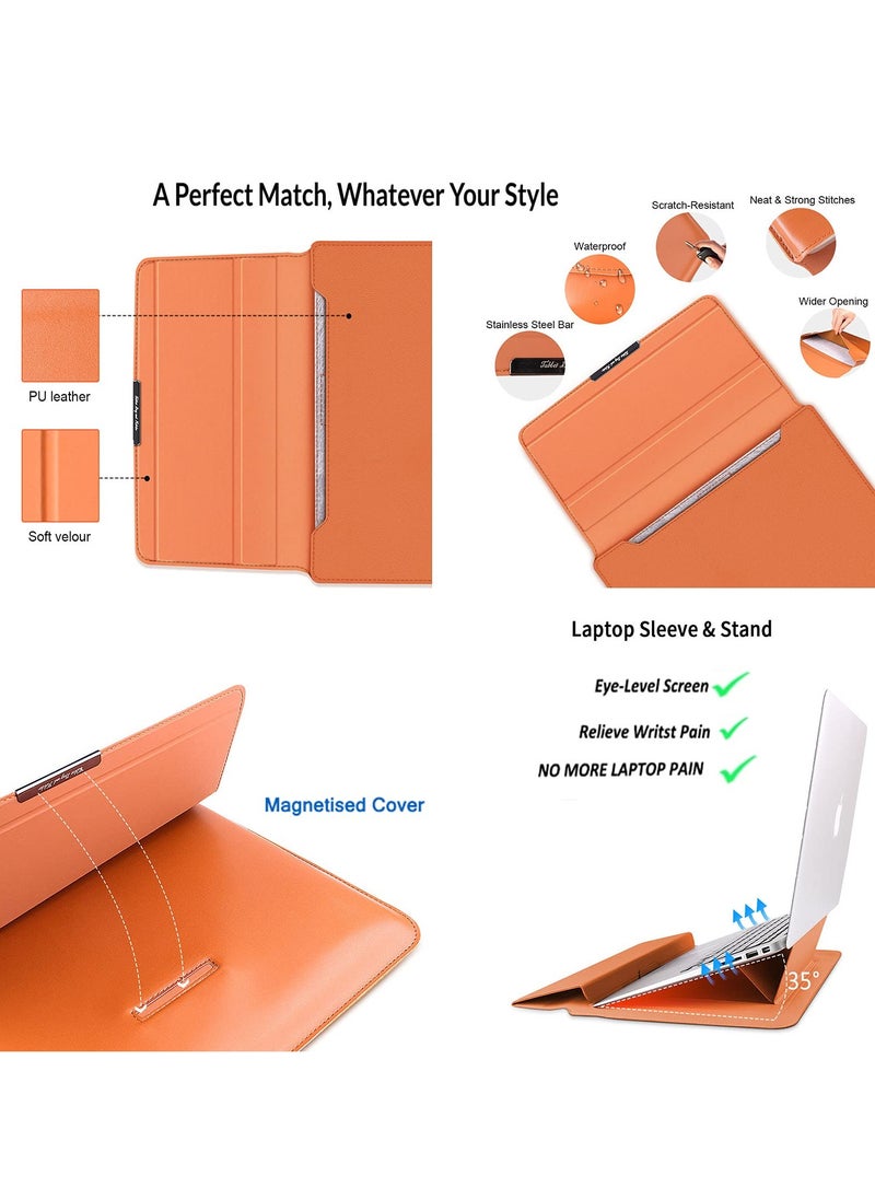 SYOSI - Laptop Sleeve Compatible with 13-13.3 inch MacBook Pro/Air , Smart Sleeve All-in-One Protective Carrying Case | Invisible Stand | Wrist Rest | Storage Pouch(Brown) - Image 1
