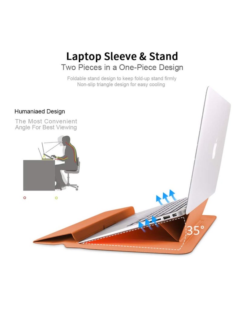 SYOSI - Laptop Sleeve Compatible with 13-13.3 inch MacBook Pro/Air , Smart Sleeve All-in-One Protective Carrying Case | Invisible Stand | Wrist Rest | Storage Pouch(Brown) - Image 1