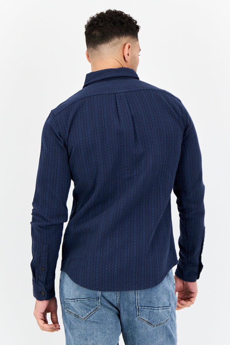 DOCKERS قميص رجالي بتصميم ضيق بأكمام طويلة، مزخرف، كاجوال، لون كحلي - Image 4