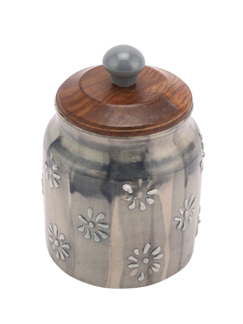 miah decor Ceramic Jars For Kitchen Storage With Wooden Lid Pickle Spices Stoneware Canister Food Storage Jar Box With Airtight Silicone Seal - Pack Of 1, (Size Hxw:-6X3 Inches, 500 Ml, Grey) - Image 3