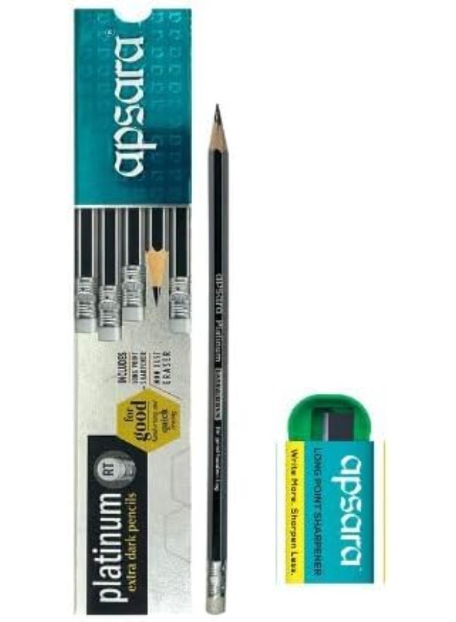 Apsara Platinum Extra Dark Pencils – Pack of 12 with Long Point Sharpener | Rubber-Tipped, Smooth & Durable Writing - Image 2