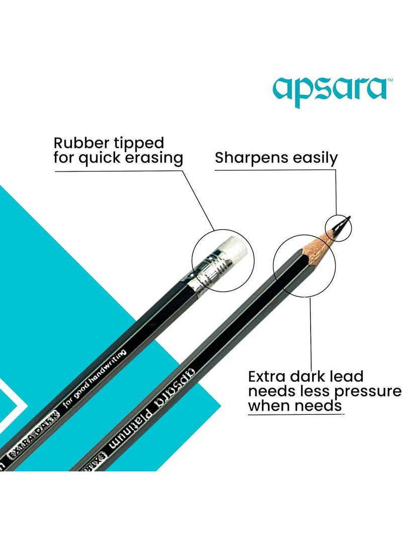 Apsara Platinum Extra Dark Pencils – Pack of 12 with Long Point Sharpener | Rubber-Tipped, Smooth & Durable Writing - Image 3