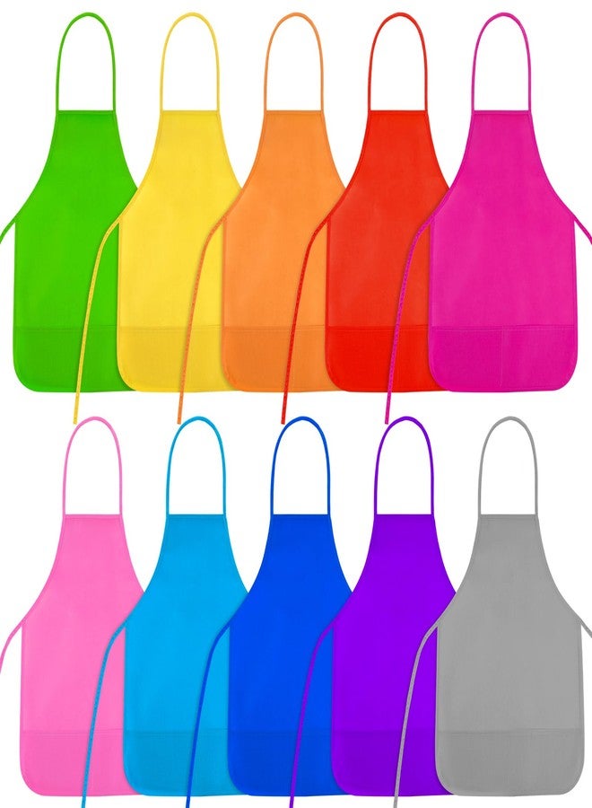 NACHLYNN 10 Pack Kids Painting Apron Kids Art Aprons Bulk Toddler Paint Apron Smock with 2 Pockets for Craft Kitchen Classroom Home Painting Activity (Multicolor) - Image 1