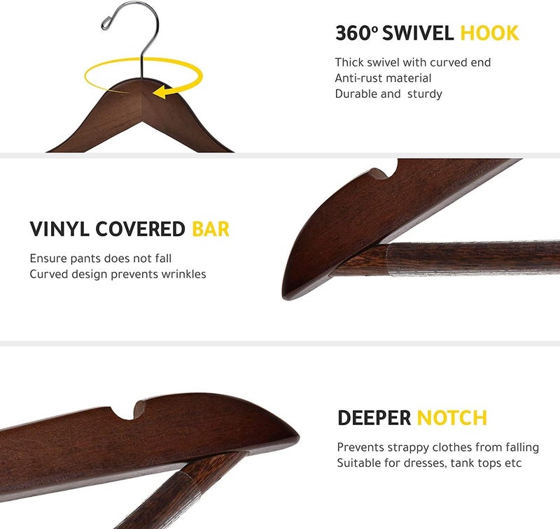 Quality Hangers Quality Wooden Hangers - Slightly Curved, Solid Walnut Coat Hangers with Chrome Hooks - Heavy-Duty, 90 Pack Sets for Clothes, Jackets, Shirts, Pants, Suits - Image 5