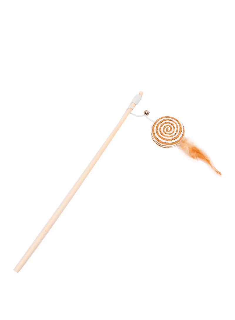 Pet Teaser Cat Toy Wooden with Tray & Feather Interactive Wand - Image 1