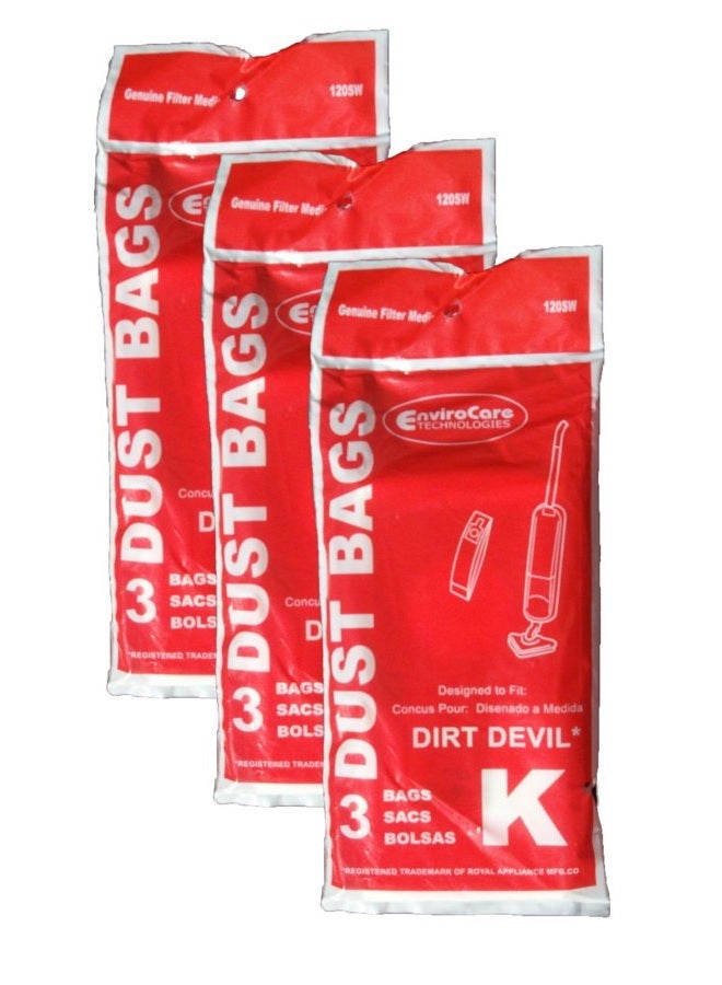 ENVIROCARE Replacement Vacuum Bags for Royal Dirt Devil Stick Vac Type K. 9 bags - Image 1