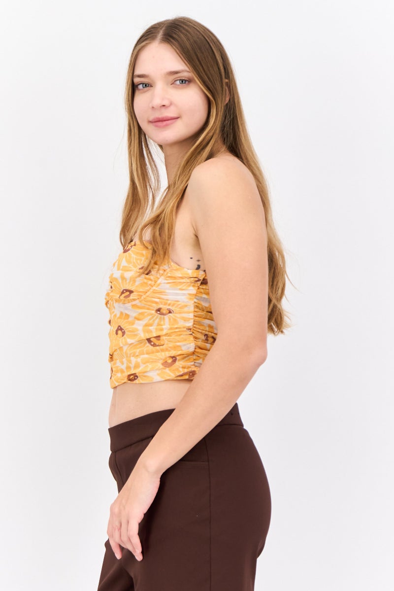 MANGO بلوزة نسائية بدون أكتاف بتصميم طباعة زهور على شكل قلب، متعددة الألوان - Image 2