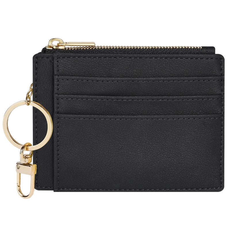 Sodsay Card Case Slim Front Pocket Wallet for Women Credit Card Holder with Keychain(Smooth Black) - Image 1