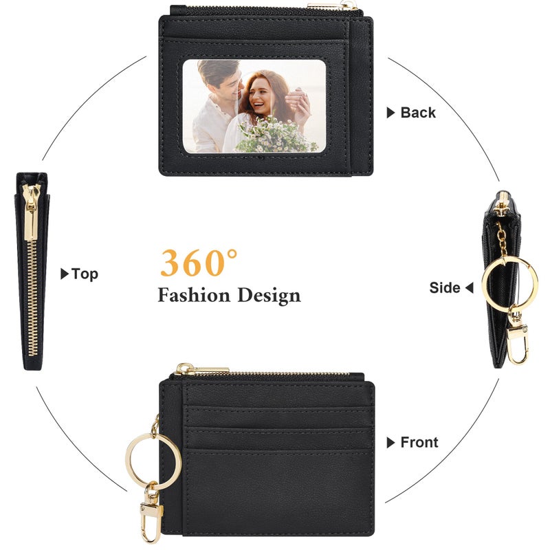 Sodsay Card Case Slim Front Pocket Wallet for Women Credit Card Holder with Keychain(Smooth Black) - Image 4