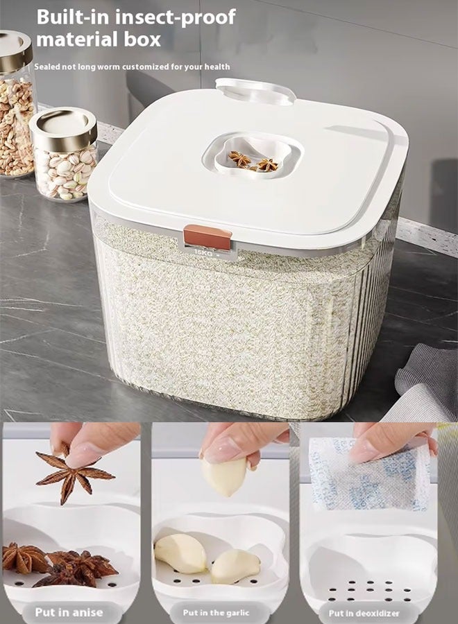 موزع أرز 5/10 كجم، دلو موزع طعام وحاوية أرز، حاوية تخزين شفافة للحبوب، دلو تخزين أرز محكم الغلق مقاوم للرطوبة والحشرات، حامل أرز منزلي، حاوية حبوب كبيرة السعة للدقيق والسكر والشوفان وفول الصويا والحبوب، تنظيم مخزن المطبخ والتخزين - Image 5