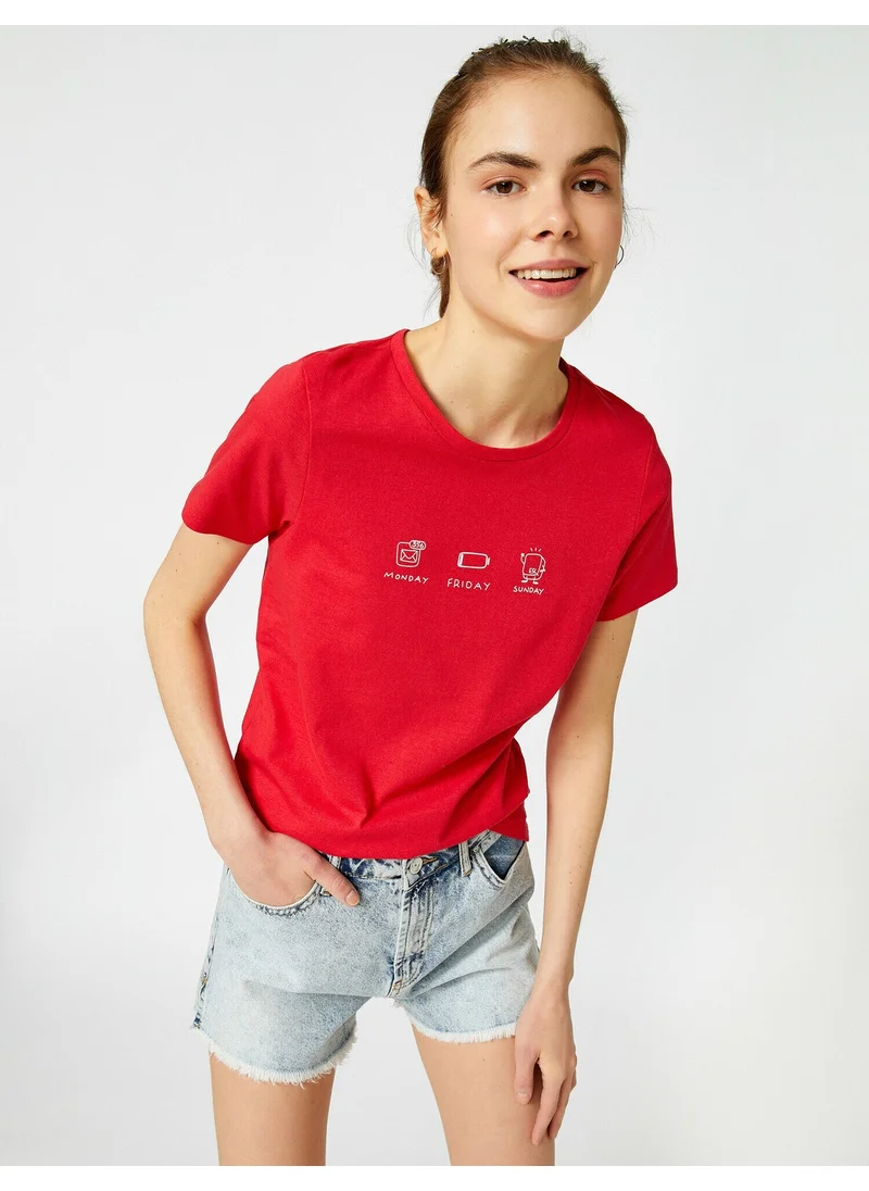 كوتون Women's Printed T-Shirt Crew Neck Cotton