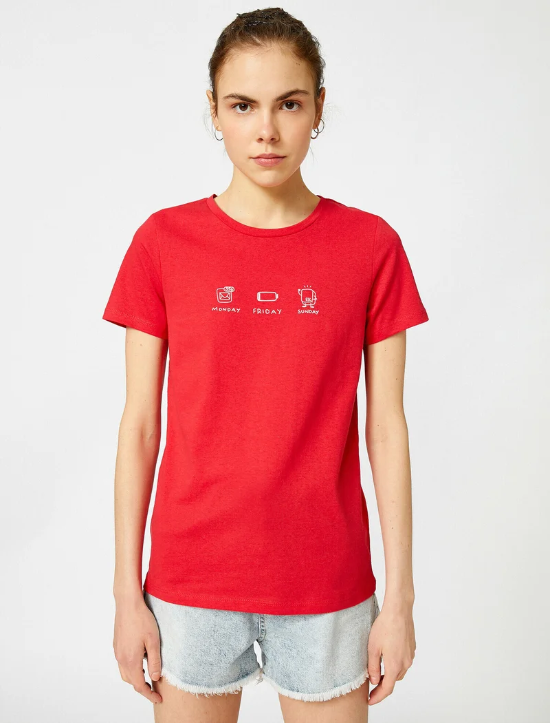 كوتون Women's Printed T-Shirt Crew Neck Cotton