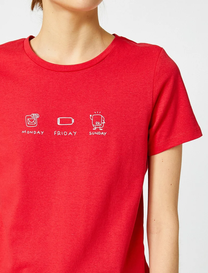 كوتون Women's Printed T-Shirt Crew Neck Cotton
