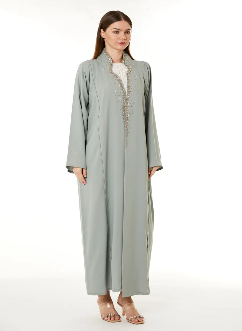 Moistreet Grey Indonesian Crepe Hand Embellished Abaya