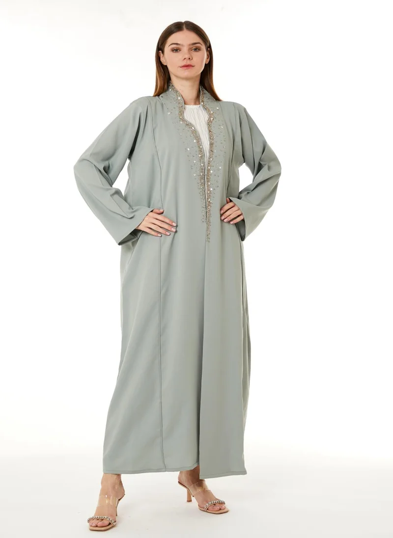 Moistreet Grey Indonesian Crepe Hand Embellished Abaya