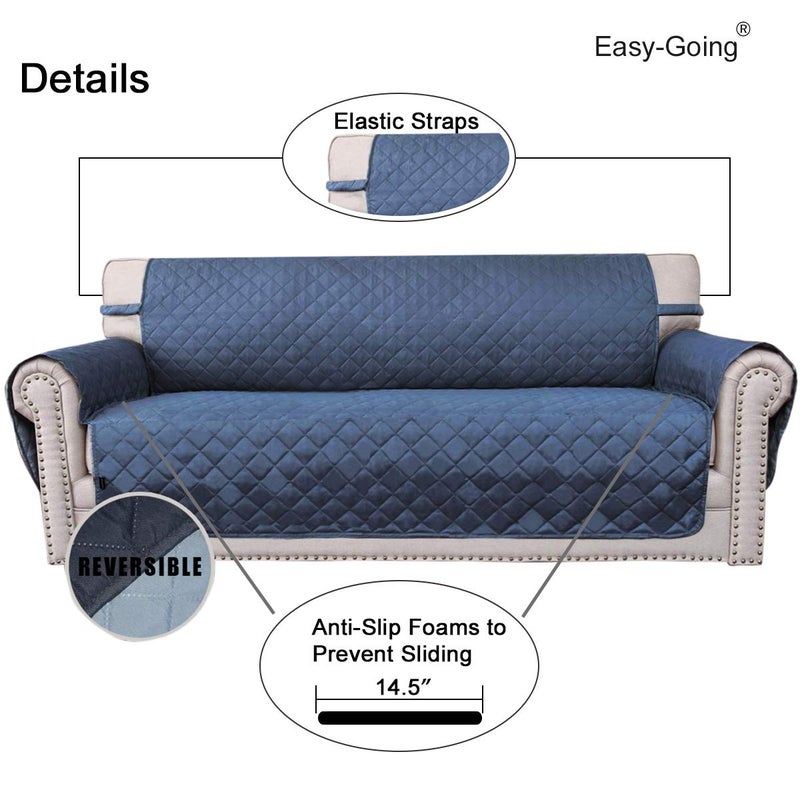 Easy-Going غطاء أريكة سهل الاستخدام قابل للعكس مقاوم للماء مع عصي فوم وأشرطة مرنة واقي للأثاث للحيوانات الأليفة والأطفال (أريكة، أزرق داكن/أزرق فاتح) - Image 3