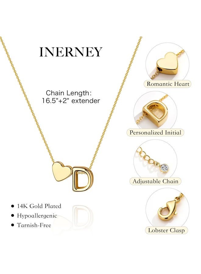 Inerney Gold Heart Initial Necklace for Women 14K Gold Plated A-Z Letter Pendant Necklace Dainty Tiny Heart Monogram Necklace Personalized Name Necklace Jewelry for Women, Small, Brass - Image 5