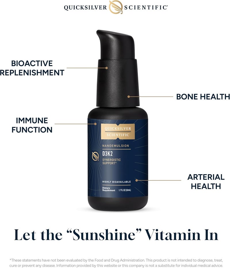 Quicksilver Scientific Nanoemulsified D3K2  Emulsified Liquid Vitamin D3  K2 MK7 Liposomal Supplement for Heart Bone Health  Immune Support  Bioactive 2500IU for Enhanced Absorption 17oz50ml - Image 3