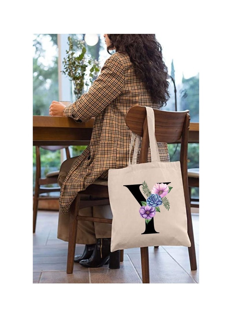 PRINTSHOP4ME Eco-Friendly Canvas Cotton Tote Bag with Floral Design on Initial Letters Printed Bridesmaids Bags for Women- Reusable Shopping Bag, Party Gift Idea and Cotton Gift Bag  - Image 3