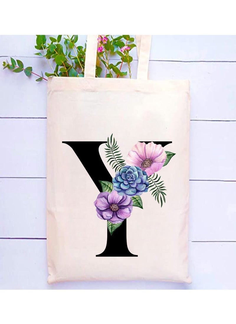 PRINTSHOP4ME Eco-Friendly Canvas Cotton Tote Bag with Floral Design on Initial Letters Printed Bridesmaids Bags for Women- Reusable Shopping Bag, Party Gift Idea and Cotton Gift Bag  - Image 2