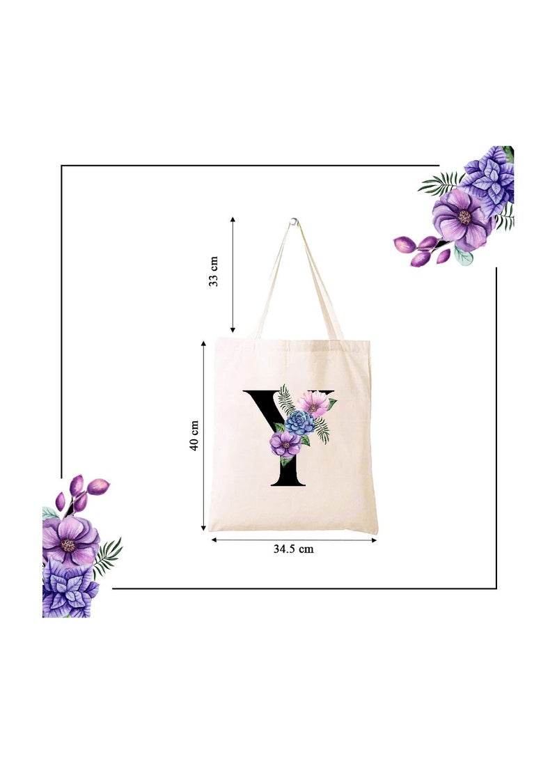 PRINTSHOP4ME Eco-Friendly Canvas Cotton Tote Bag with Floral Design on Initial Letters Printed Bridesmaids Bags for Women- Reusable Shopping Bag, Party Gift Idea and Cotton Gift Bag  - Image 5