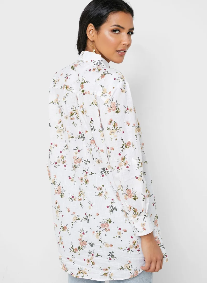 MANGO Printed Button Down Longline Shirt