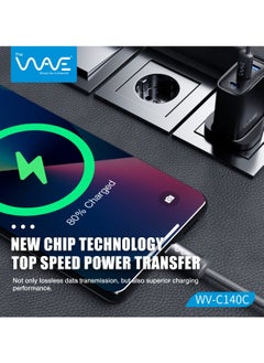 Wave USB-C to USB-C Premium Magnetic Self-Organizing Cable with 60W Power Delivery and 1Mtr Durable Nylon Braided Sync and Charge Cable, Reversible Connectors, Thick Copper Core - Grey  - Image 4