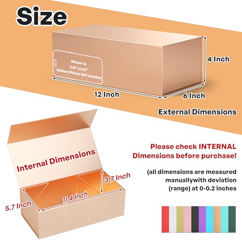RYDDOY 5 Pack Rose Gold Gift Box, 12x6x4'' Gift boxes for Presents with Lids Magnetic Closure Rectangle Collapsible for Bridesmaid Proposal Box, Wedding, Christmas, Halloween, Birthday Gift Packging - Image 2