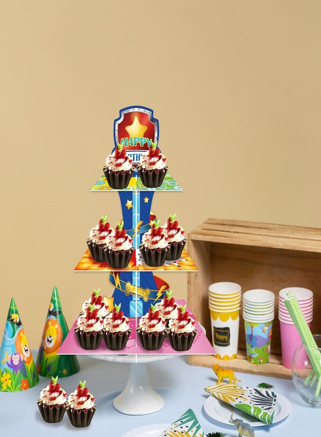 WEEPA Cartoon Dog Cupcake Stand Paw Birthday Decorations 3 Tier Cardboard Cake Stand Dessert Tower Paw Theme Party Decorations - Image 2