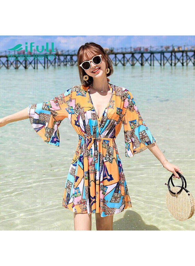 Skin-friendly Yifu Bikini Swimsuit For Women, Three-piece Set, Korean Style, Separate Pieces, Boyshort, Conservative, Tummy-covering Slimming Swimwear For Hot Springs - Image 1