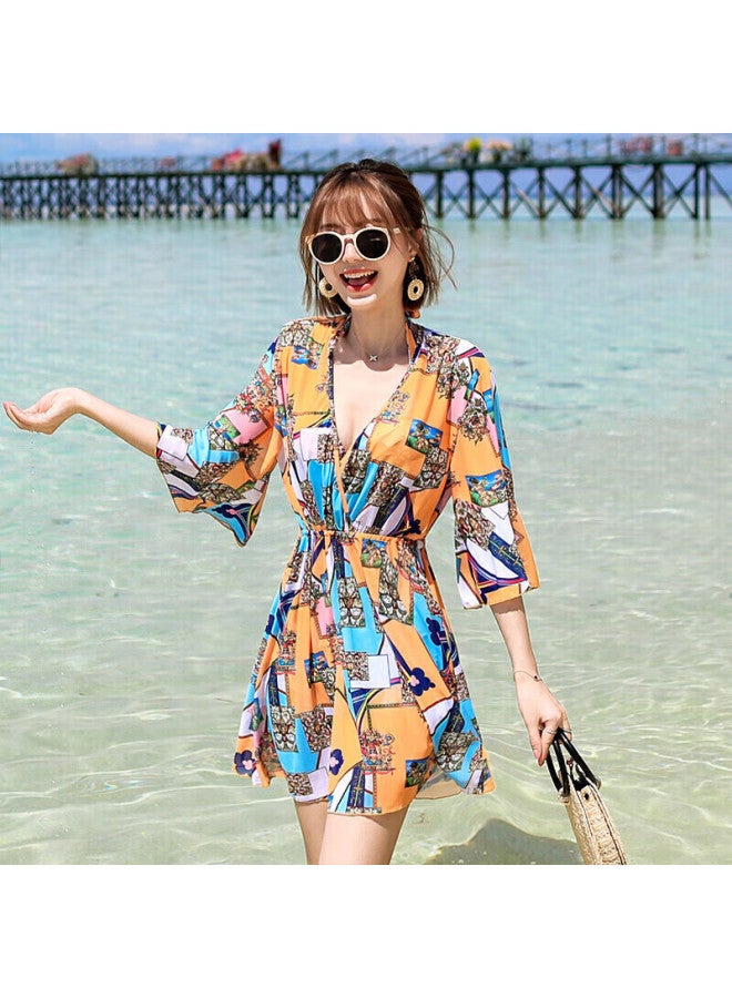 Skin-friendly Yifu Bikini Swimsuit For Women, Three-piece Set, Korean Style, Separate Pieces, Boyshort, Conservative, Tummy-covering Slimming Swimwear For Hot Springs - Image 2
