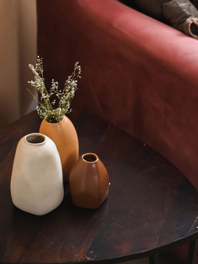 PUREZENTO Ceramic Bud Vase - Set of 3 | Centerpiece & Showpiece Vases for Home Decor, Living Room, Bookshelf & Tabletop Styling | Decorative Vase for Pampas Grass, Dried & Artificial Flowers - Image 3