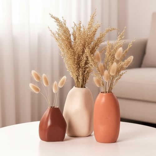 PUREZENTO Ceramic Bud Vase - Set of 3 | Centerpiece & Showpiece Vases for Home Decor, Living Room, Bookshelf & Tabletop Styling | Decorative Vase for Pampas Grass, Dried & Artificial Flowers - Image 1