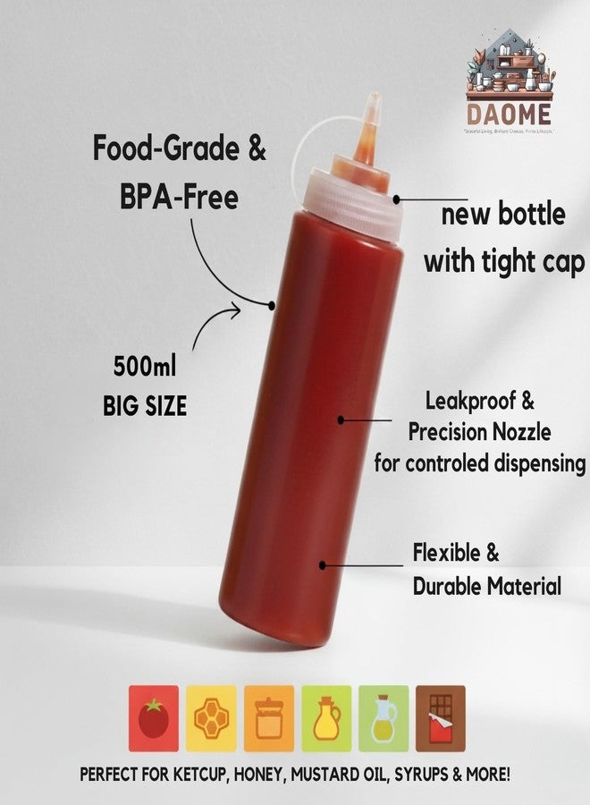 DAOME Plastic Squeeze Bottle Ketchup Mustard Honey Oil Sauce Dispenser Bottle, White, 500ML(2 Pcs) - Image 2