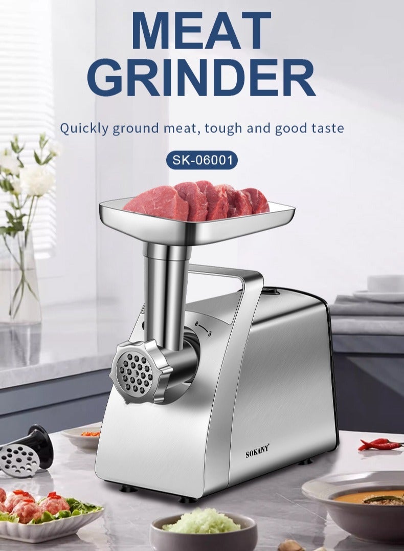 سوكاني مفرمة لحوم كهربائية، مفرمة لحوم وصانعة سجق، محرك نحاسي قوي بقوة 2400 واط، هيكل من الفولاذ المقاوم للصدأ للاستخدام المنزلي، SK-06001 - Image 3