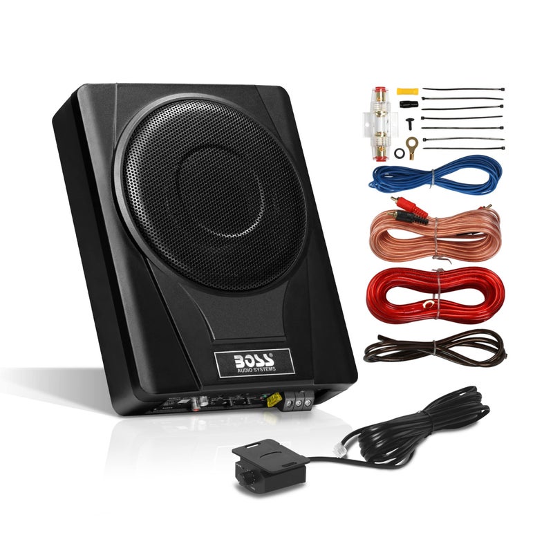 BOSS Audio Systems BASS8K 8 Inch Powered Car Subwoofer and Amplifier Wiring Kit Package - 800 Watts Max Power, Under Seat, Low Profile, 8 Gauge Wiring Kit, for Truck Boxes and Enclosures - Image 1