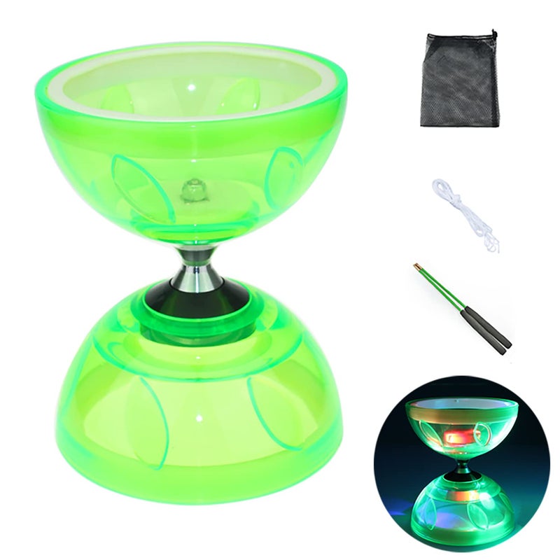 HenMerry Diabolo Chinese Yoyo Set Triple Bearing Diabolo Chinese Yoyos Juggling Toys with Colorful LED Diabolo with Diablo Sticks Diabolo StringNet Bag Easier Start Faster StableLasts Longer Green - Image 3