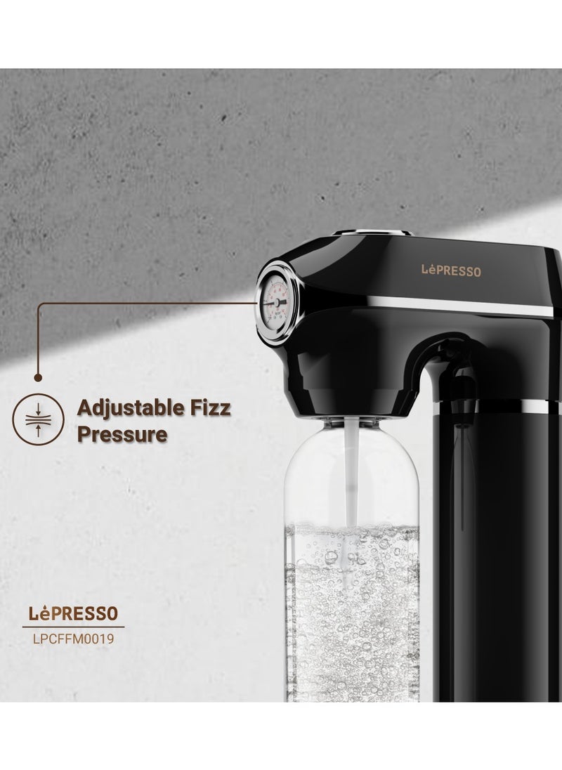 LePRESSO - Sparkling Water Maker 1L with 4+1 Capsules and Pressure Meter / Efficient Carbonation / Adjustable Fizz Pressure / One-Button Operation - Black - Image 1
