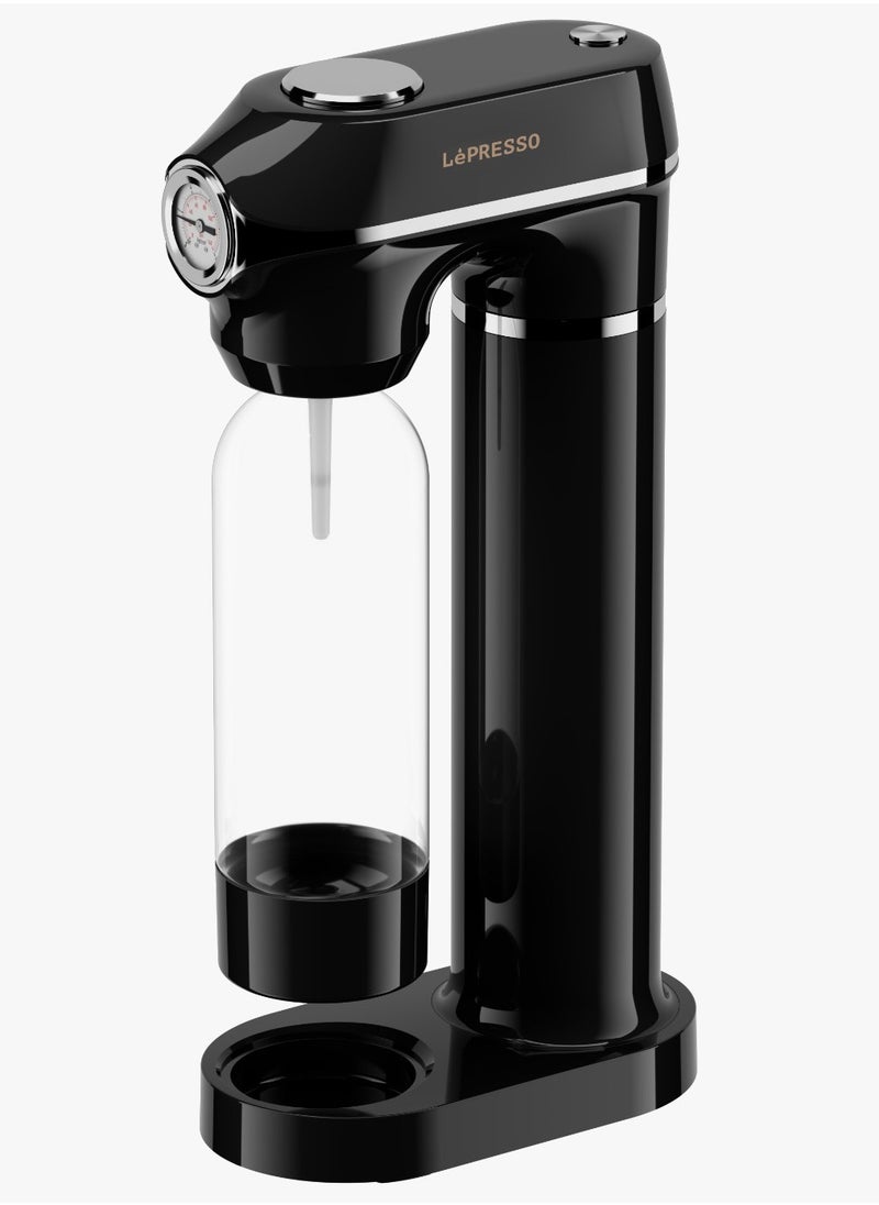 LePRESSO - Sparkling Water Maker 1L with 4+1 Capsules and Pressure Meter / Efficient Carbonation / Adjustable Fizz Pressure / One-Button Operation - Black - Image 1